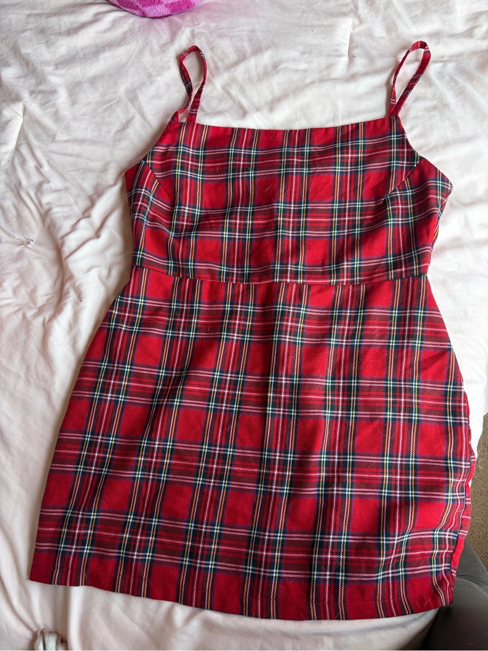 Boohoo Red Plaid Spaghetti Strap Mini Dress
